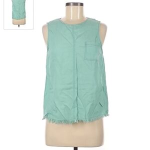 1250°C Light Teal Sleeveless Top Raw Frayed Hem Women's Medium M Pocket Soft EUC